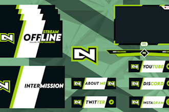 design professional twitch overlay pack, logo for stream