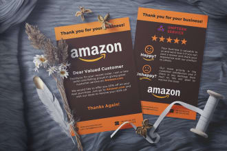 do product insert, package insert and amazon thank you card design