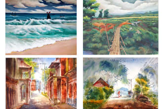draw landscape or any illustration in hand drawn watercolor