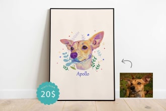 do a custom pet portrait in colourful style