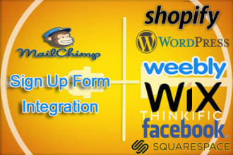 integrate mailchimp  with wordpress, shopify, weebly, wix or facebook etc