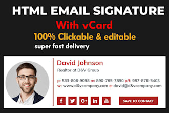 create professional HTML email signature with clickable vcard file