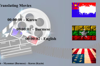transcribe and translate movies from and to english, myanmar and karen