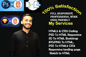 convert psd to HTML,photos and sketch to HTML responsive
