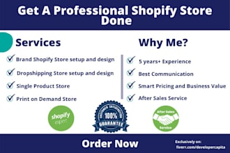 design brand ecommerce shopify store, single product or dropshipping website