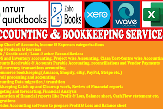 do bookkeeping and accounting on quickbooks, xero, zoho books, wave