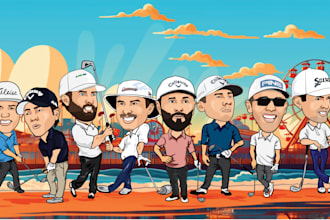 do a couple, team ,and group cartoon caricature for you