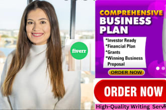 write complete business plan for investors, startups, loan and pitch deck