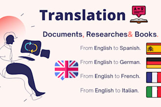 expertly provide english, spanish, german, french, italian translation