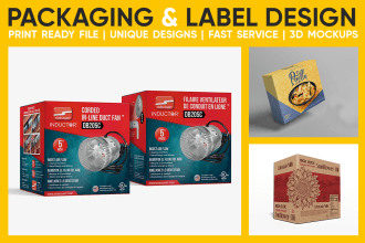 design product packaging label with box mockup