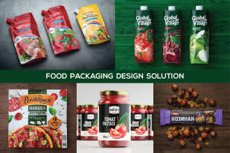 food packaging design label, pouch, bag, sleeve design