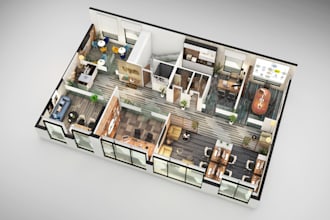 create 3d isometric floor plan, 2d floor plan, rendering