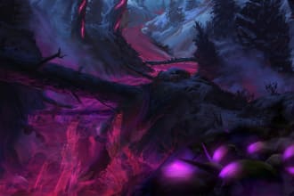 draw detailed digital fantasy landscapes, no ai