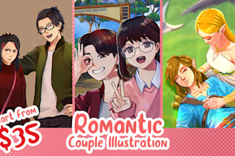 draw romantic couple illustration with anime style for you