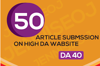 40 unique article submission with da40 plus unique domain backlink