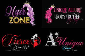 do hair logo, hair extension and feminine design