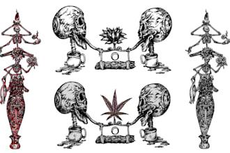 create dark psychedelic art for album covers, posters, tattoo designs