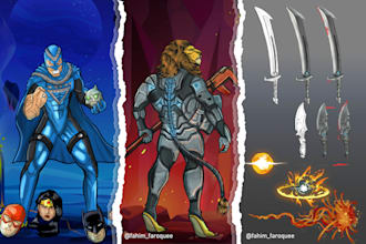draw fantasy character and weapon designs