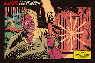 make hand drawn illustration with vintage retro comic style