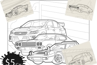 draw a awesome line art and coloring book of any vehicle