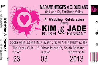 create a unique wedding or party invitation as a music or concert ticket