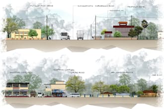 create 2d sections,elevations, plans of architectural and landscape projects