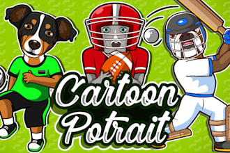 create athletic portrait cartoon for your pet