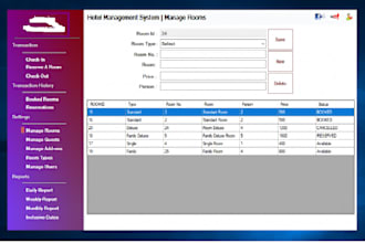 provide hotel management system for room booking setup