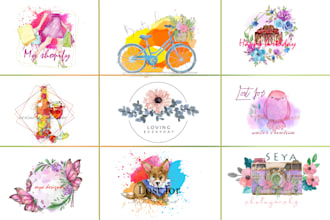 design watercolor feminine hand draw signature logo for you