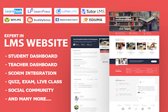 design wordpress lms website using learndash, ,tutor or wplms