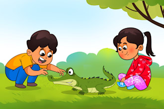 do children story book illustration cartoon, realistic style