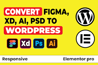 convert figma to wordpress, figma to elementor or psd, adobe xd to wordpress