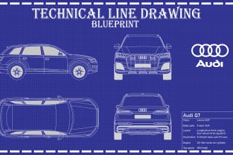 make technical line drawings, blueprints, and 2d vector art