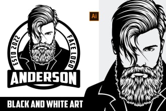 do a black and white vector face portrait logo, stencil art