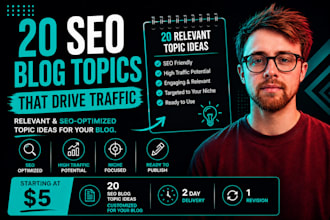 research and find 20 SEO blog topic ideas for your website