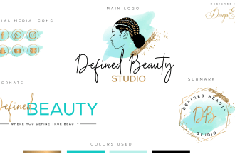 design watercolor beauty, hair salon logo with branding kit