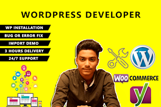 install wordpress website and fix any wordpress bugs