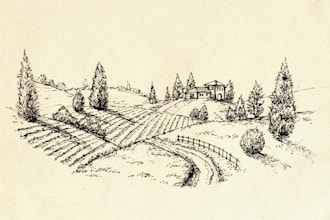 draw vintage style landscape illustration for you
