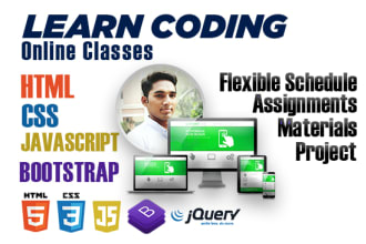 teach you html,css, jquery, bootstrap, online coding lessons