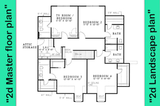 redraw 2d floor plan and landscape site plan as you desired