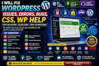 fix wordpress issues, errors, bugs, CSS, wp help