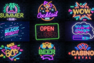 design neon logo or effect, 80s, neon text or neon icons