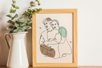 draw an artistic portrait line art of your picture and pet