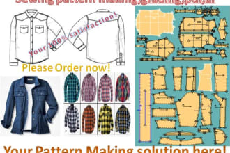 do sewing pattern making of fashion design for your project