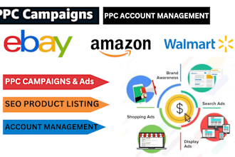 optimise manage amazon ads, walmart ads, ebay ads, ebay ppc, walmart ppc