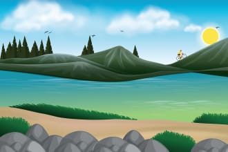 create a vector design flat mountain landscape in illustrator