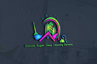 design clean house, janitorial, commercial cleaning, 3d and vintage logo