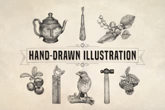 make detailed hand drawn illustrations of any object animal or food