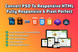 convert PSD to HTML responsive bootstrap css psd to wordpress