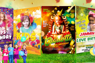 design kids birthday flyer, kids flyer, kids party flyer or poster